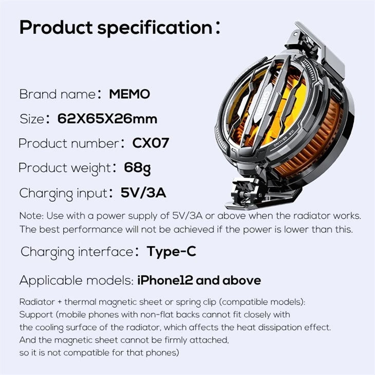 MEMO CX07 RGB Semiconductor Phone Cooler – 15W Mobile Gaming Cooling Fan